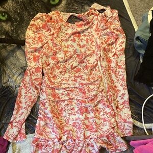 Pink and Red Ruffled Tiered Bodycon Dress